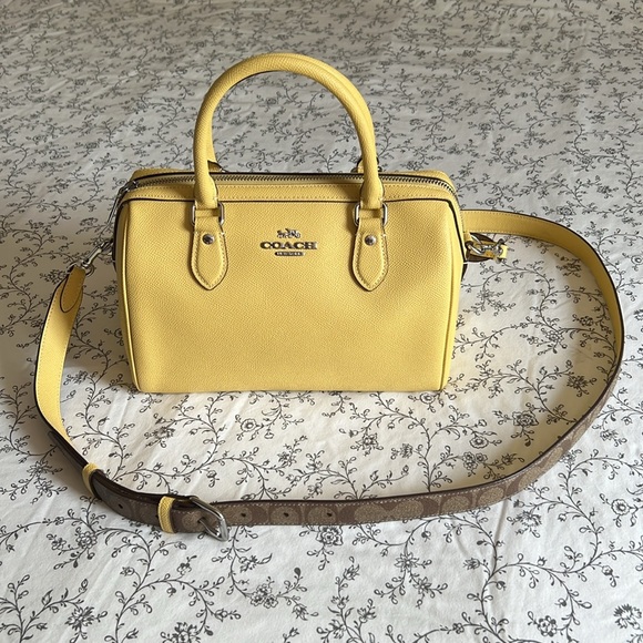 COACH ROWAN SATCHEL BAG WITH SIGNATURE CANVAS STRAP 💛 - Picture 9 of 16